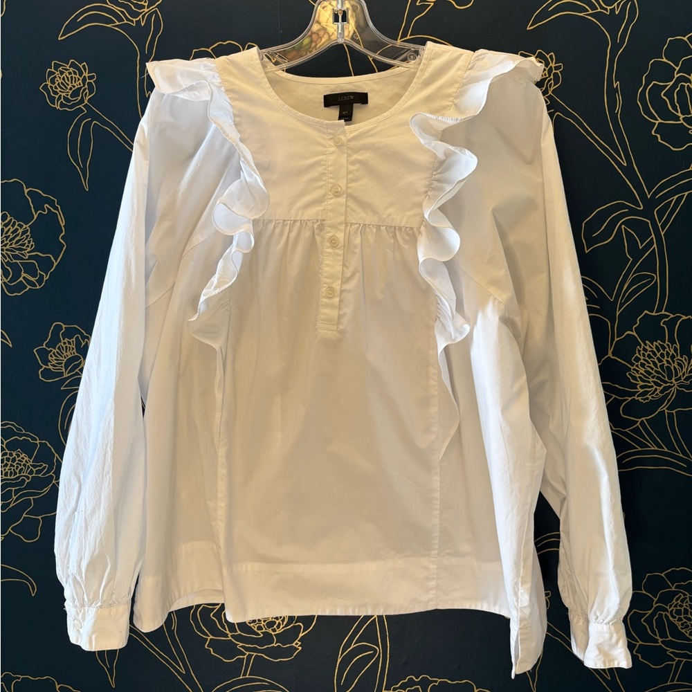 J. Crew White Ruffle Blouse